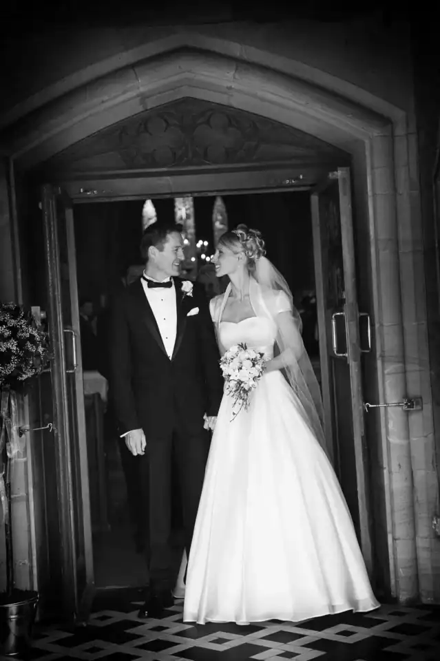 Lucy & Michael 13 Bride and groom exit church - Scott Gilbert Wedding Photography