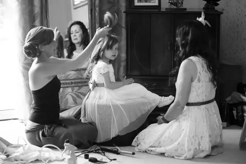 Flower girl gets her hair perfected - Scott Gilbert Wedding Photography