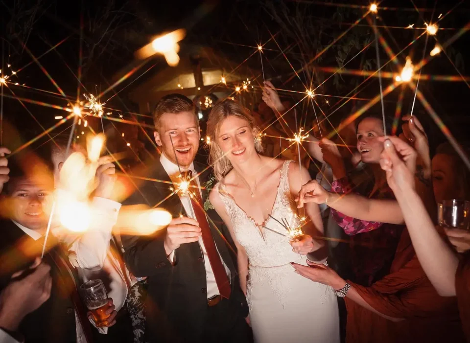 Bride and groom lighting their sparklers - Scott Gilbert Wedding Photography