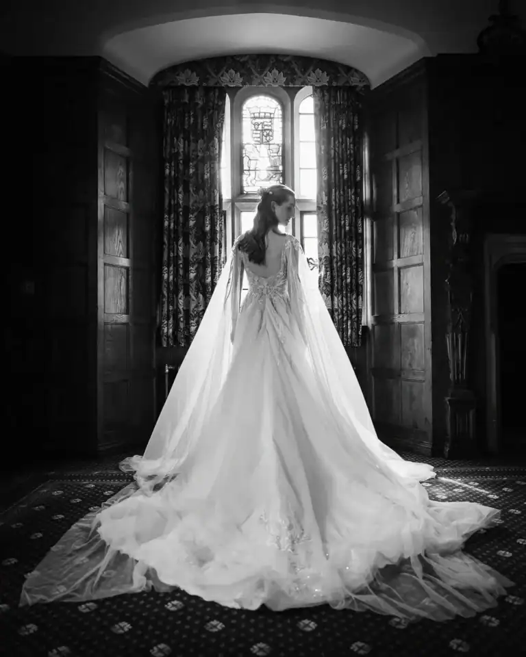 Bride examines the trail - Scott Gilbert Wedding Photography